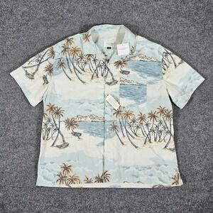 New With Tags American Eagle Men Tropical Beach Scene Button Up Shirt Size Large